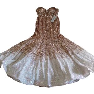 NWT Portia & Scarlett Size 10 Strapless Sequin Rose Gold Ombre Dress PS22135